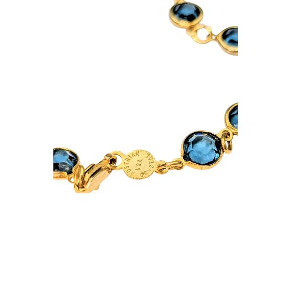 Vintage Austrian Crystal USA Gold Tone Bezel Set Blue Crystal Chain 36" Necklace - Picture 5 of 7